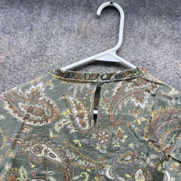 Nanette Lepore Blouse Womens Large Green Prairie Sage Ruffle Sleeve Paisley Top - Picture 2 of 12